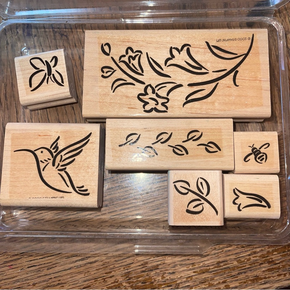 Stampin Up - BRUSHSTROKE HUMMINGBIRD - Wood Mounted Stamps Set of 7 Pre Owned